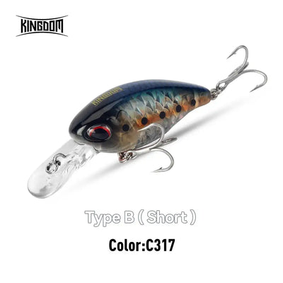 Floating crankbait minnow lure, Type B (short), dark blue body with orange speckles and 2 treble hooks
