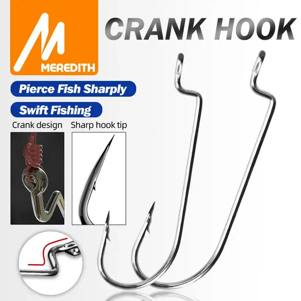Offset worm fishing hooks with extra-wide gap and barbed tips, polished steel finish