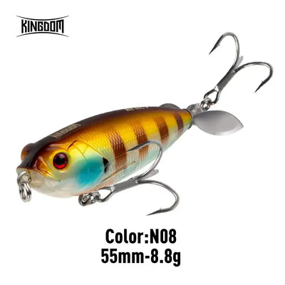 Topwater trolling pencil lure, orange-yellow with teal belly, red eye, 55mm, 8.8g