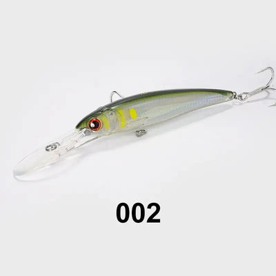 Saltwater minnow trolling wobbler lure, pale green and silver body with red eye