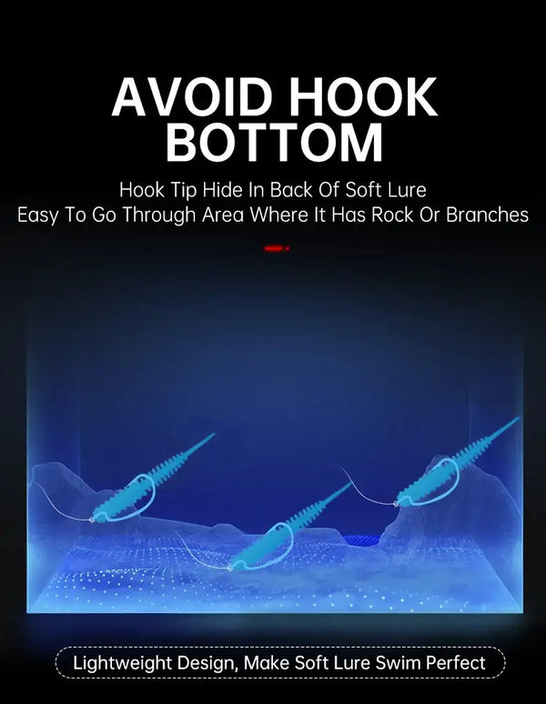 Crank fishing hook for soft worm lures, angled Z-style shank and barb