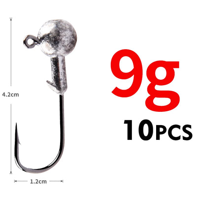 9g round ball jig head with curved hook, 10-pack