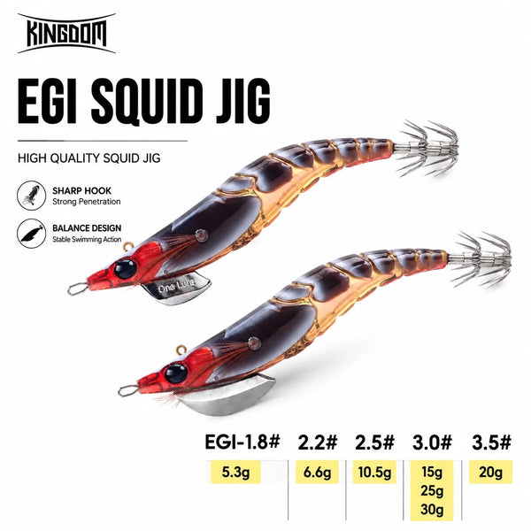 Red, black, and tan squid jig lure with metal skirt hooks and fork tail fins