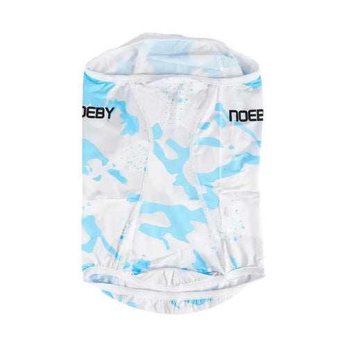 NOEBY fishing face and neck gaiter, blue-and-white camo print, tubular hood shape