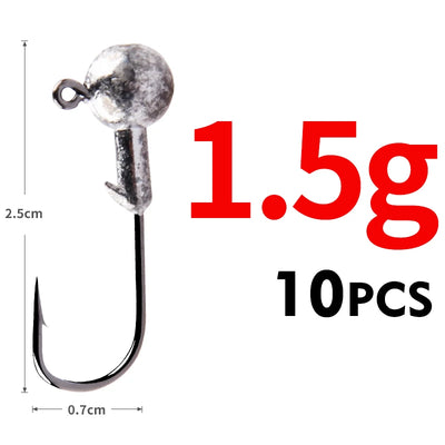 Round ball jig head hook, 1.5g, 10-piece set