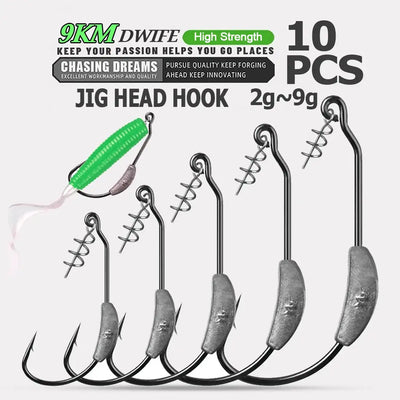 Weighted worm hook set, EWG style with screw-in weight, shown with 10 hooks