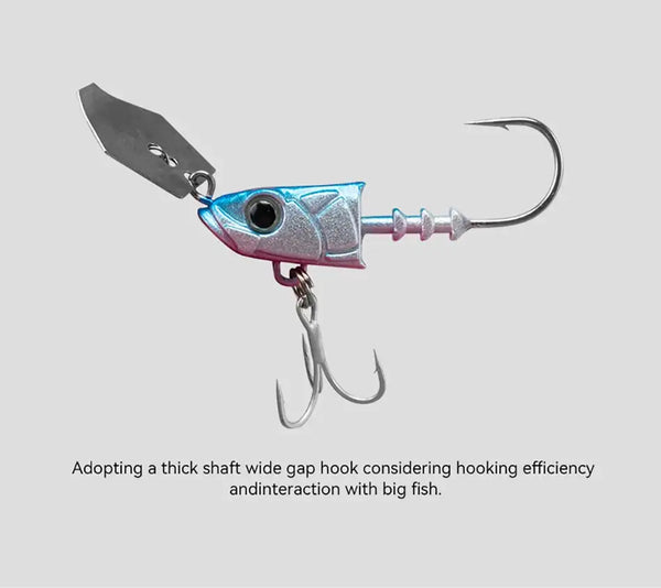 Blue glitter saltwater fishing lure with treble hook and metal lip and split-ring