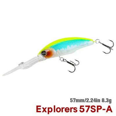 Hard body suspending minnow lure in chartreuse and turquoise with treble hooks