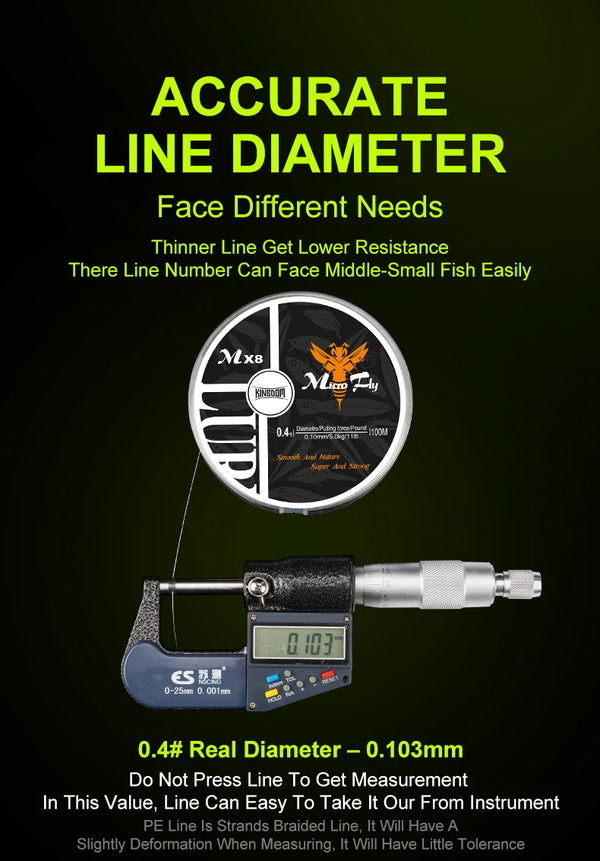 Fishing line with accurate diameter and smooth thin profile, microfly PE line