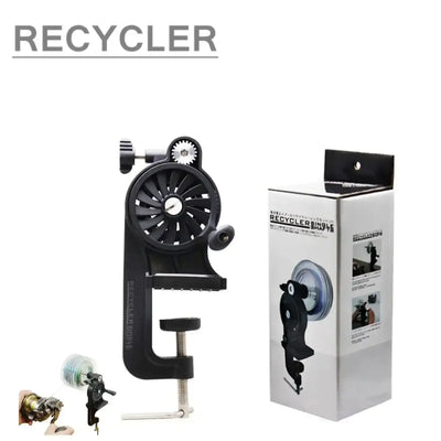 Fishing line winder kit with black spool winder and retail packaging box