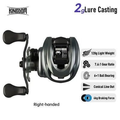 Right-handed baitcasting reel labeled 2gLure casting, 128g light-weight