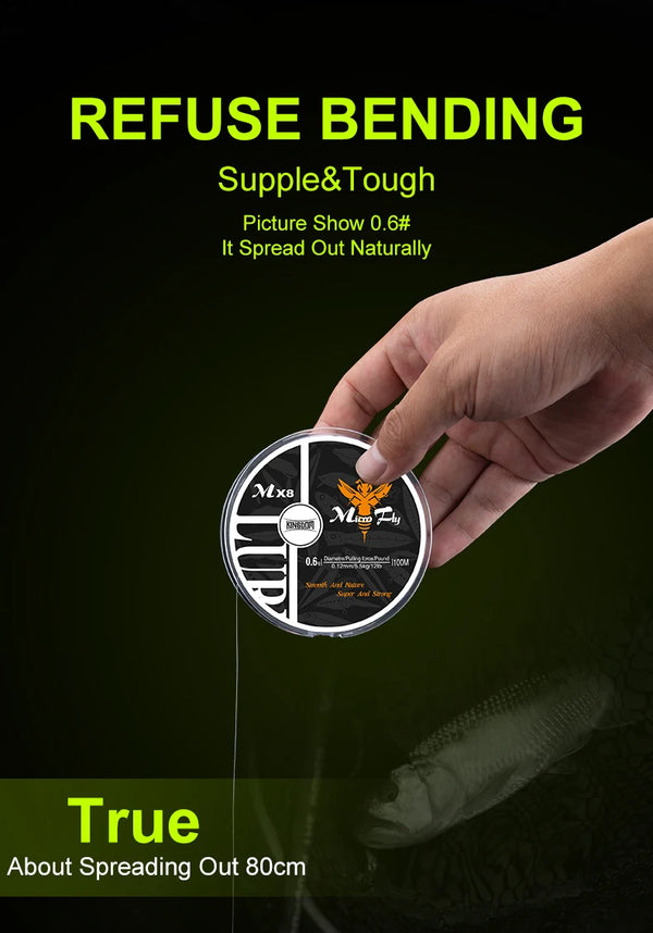 Braided PE fishing line spool showing anti-bending durability