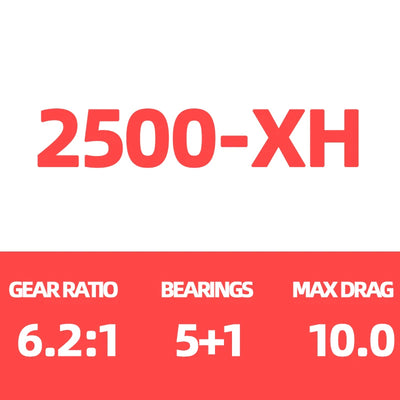 DAIWA Exceller LT 2500-XIH spinning reel: 6.2:1 ratio, 5+1 bearings, 10kg max drag.