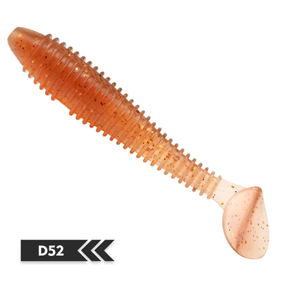 Orange translucent silicone paddle tail fishing lure with fine speckle dots