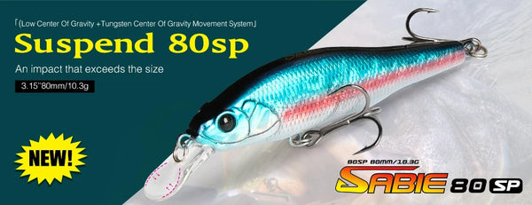 Suspending 80SP fishing lure graphic with hook and lure body