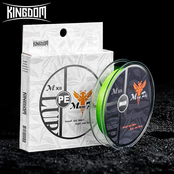 White Kingdom PE fishing line 4-strand spool with green line on round reel and package