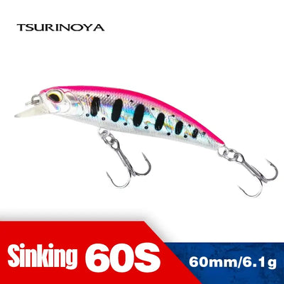 Pink and silver sinking minnow crankbait with black spot pattern and treble hooks