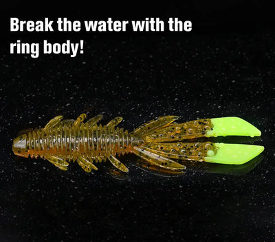 TSURINOYA soft shrimp fishing lure with green tail, translucent speckled body and legs