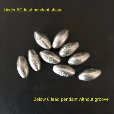 Olive hollow lead sinkers, teardrop weights showing grooved vs non-grooved ends