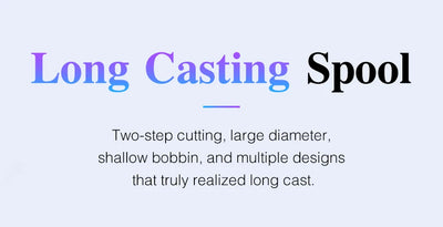 Long casting spool design for spinning reel shown with two-step cutting concept