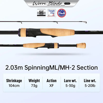 Ultralight spinning fishing rod, 2.03m, 2-section, cork grips with black reel seat