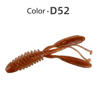 Brown-orange translucent silicone worm lure with speckles and ribbed body