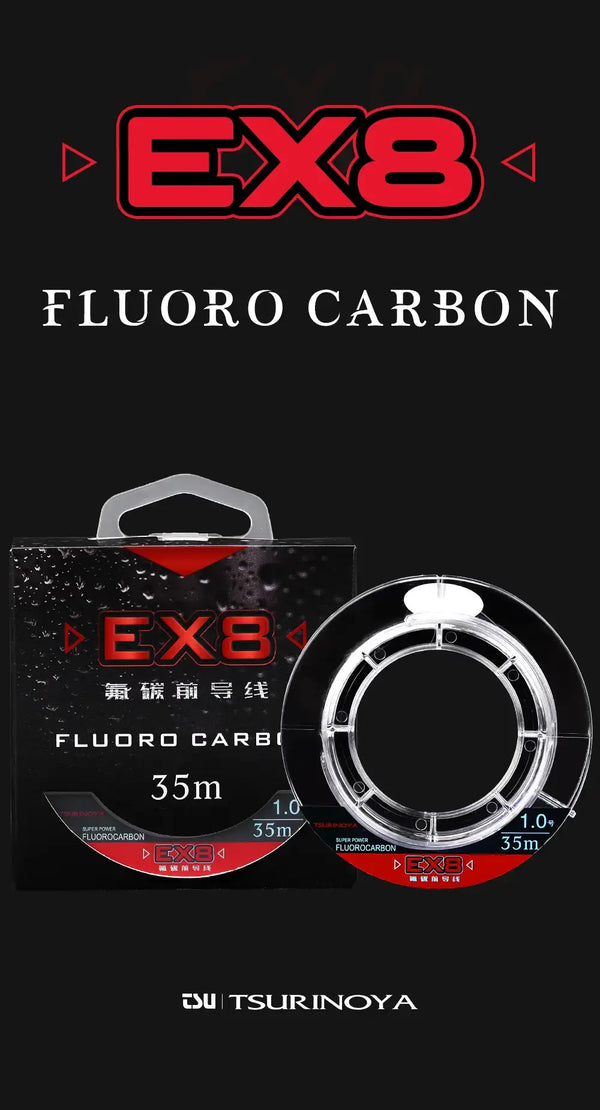 EX8 fluorocarbon line box and clear spool with 35m marking