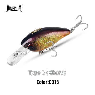 Floating crankbait minnow lure, dark blue-gold and gold-green pattern with treble hooks
