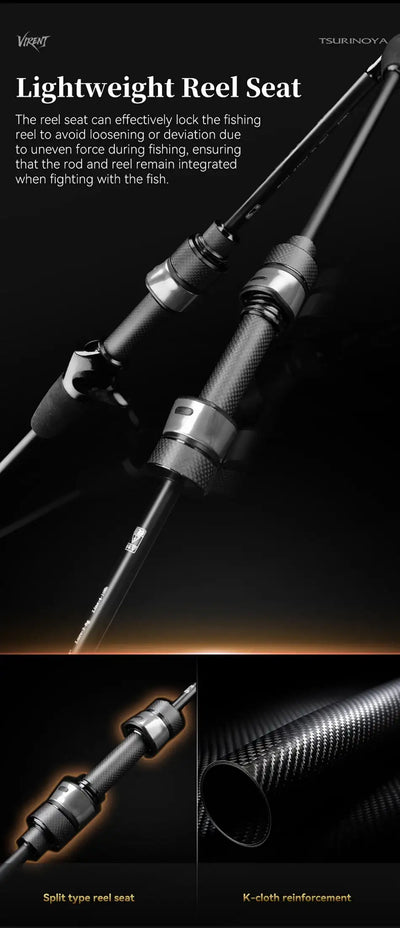 Light spinning rod with reel seat and guide rings, dark rod finish