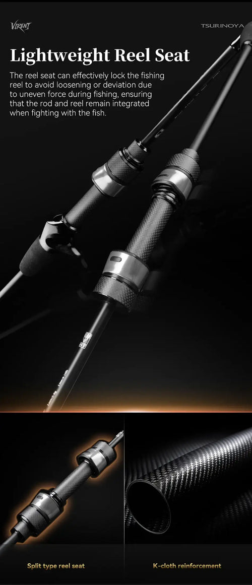 Light spinning rod with reel seat and guide rings, dark rod finish