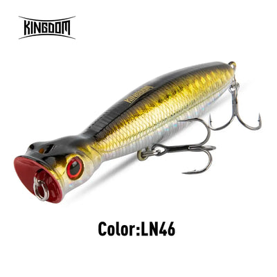 Floating hard wobbler lure, black back with gold body and red head, treble hooks