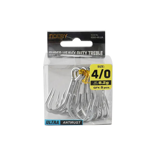 NOEBY treble fishing hooks, size 4/0, Ultra antirust, 5 pcs in package