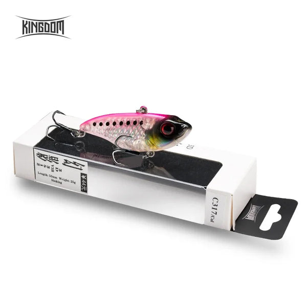Pink and silver Kingdom VIB sinking hard bait crankbait with treble hooks, boxed