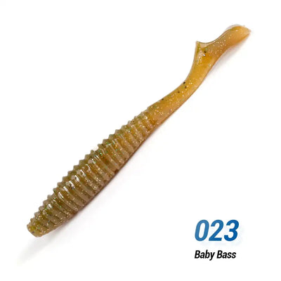 Soft silicone swimbait lure, amber-brown shad style with sparkle, 14 cm, code 023