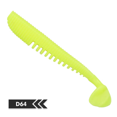 Neon green translucent soft fishing lure swimbait with segmented ribbed body