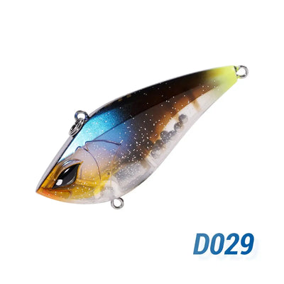 NOEBY lipless crankbait lure, translucent dark with blue-green speckles and treble hooks (D029)