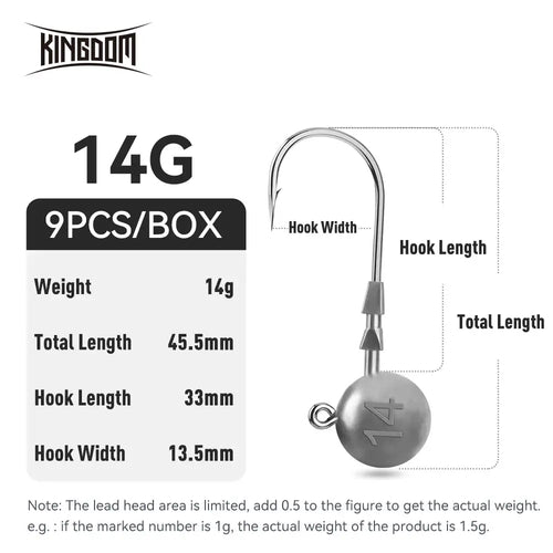 14g triple-edge lead head jig hook with round silver head and curved steel hook