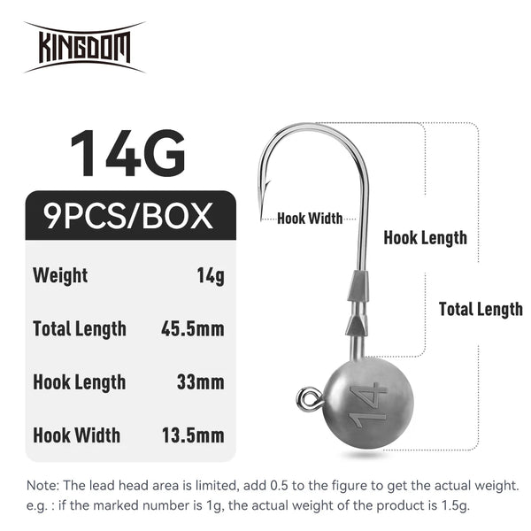 14g triple-edge lead head jig hook with round silver head and curved steel hook