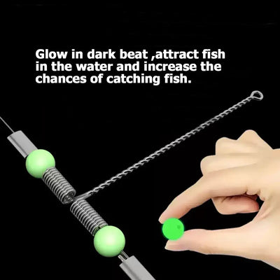 Luminous green bead fishing leader with steel wire and tandem hook with clip