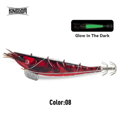 Sinking shrimp jig lure, color 08: deep red translucent body with luminous green stripe