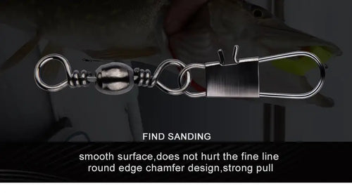 Fishing swivel with rolling bearing, snap clip, and spring link for tackle