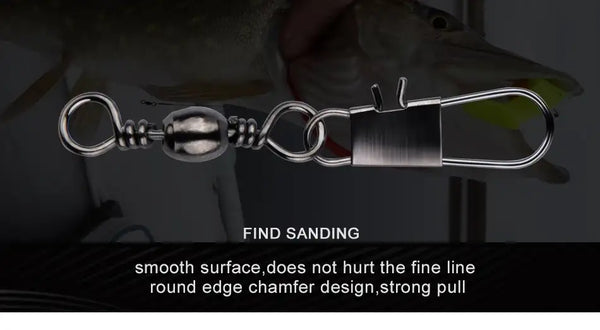 Fishing swivel with rolling bearing, snap clip, and spring link for tackle