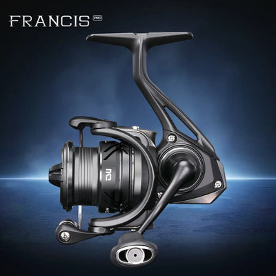 FS PRO spinning reel with graphite body, black spool, and star drag knob