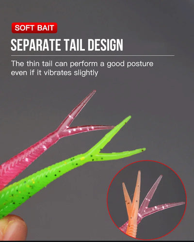 SEASIR 7cm Soft Bait Lure Set – Thread Body | Separate Vibrating Tail | Reflective Sequins | Double Groove Rig | 8 Colours