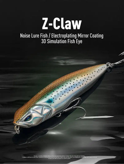 Ley dun z-claw floating pencil stickbait in silver and orange with electroplated mirror coating and 3d fish eye