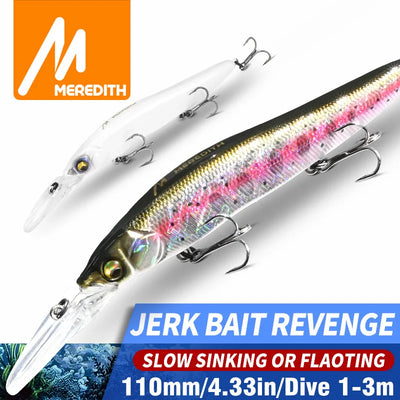 110mm minnow hard bait fishing lure, white and iridescent pink stripe, two treble hooks