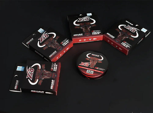 Red PE braided fishing line set with SEASIR boxes and round line spool