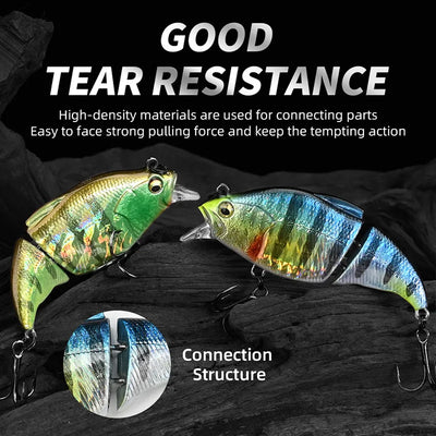 Two multi-color jerkbaits with clear lips, treble hooks, and solid molded bodies