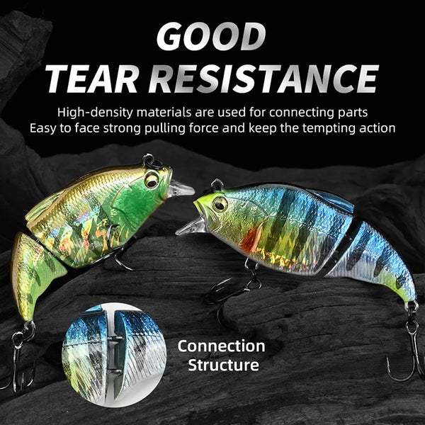 Two multi-color jerkbaits with clear lips, treble hooks, and solid molded bodies