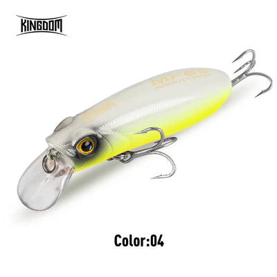 White and yellow crankbait lure with clear lip and treble hooks